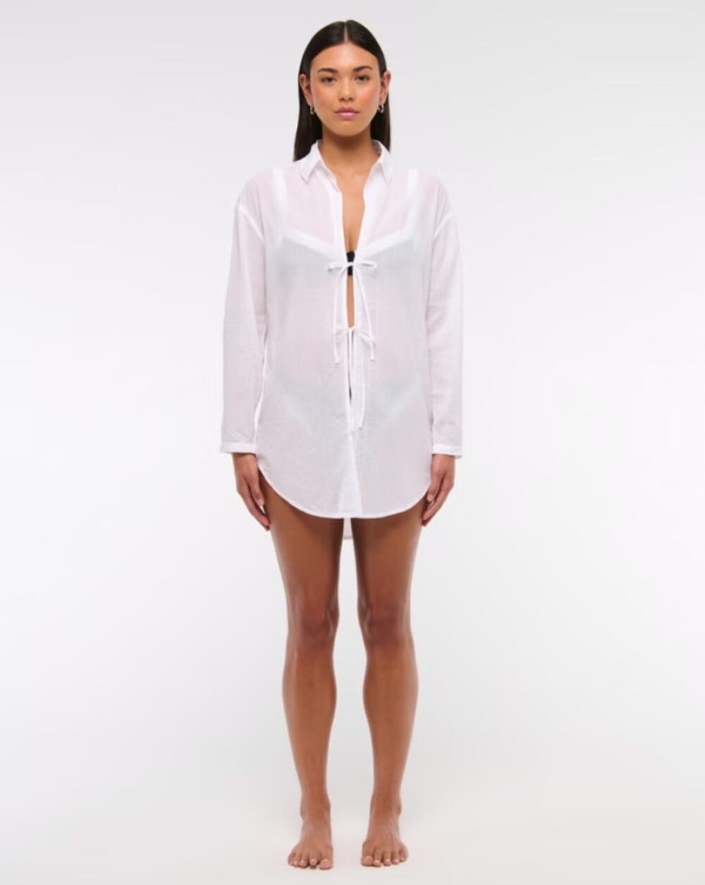 Abercrombie & Fitch Tie-Front Shirt Dress Coverup size XL in White